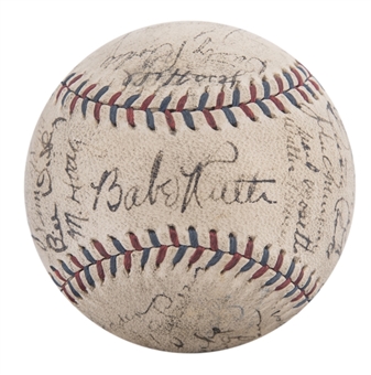 Incredible 1932 World Series Champion New York Yankees Team Signed OAL Harridge Baseball With 31 Signatures With 8 HOFers Including Ruth & Gehrig (JSA)